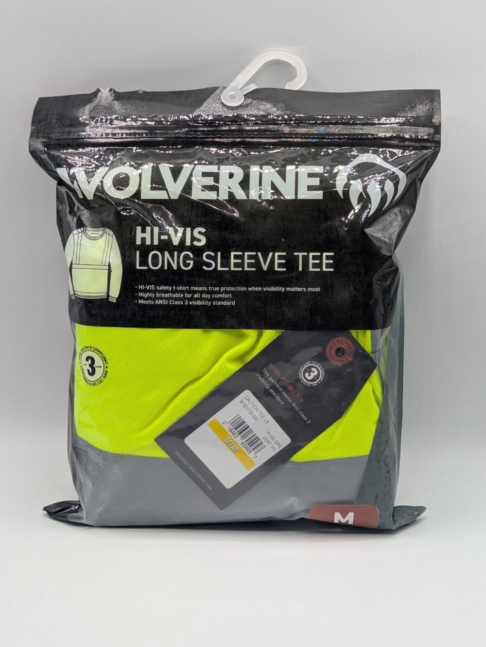 Wolverine Mens Size Medium Hi-Vis Long Sleeve Safety T-Shirt Green Class 3 New